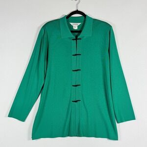Misook Womens Large Tunic Top Green Knit Toggle Closure Elegant Luxe Classic